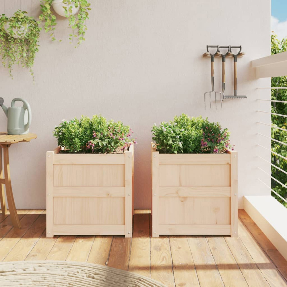 vidaXL Brown Solid Pine Wood Raised Garden Planter 50 x 50 x 50cm 2 Pack Image 2