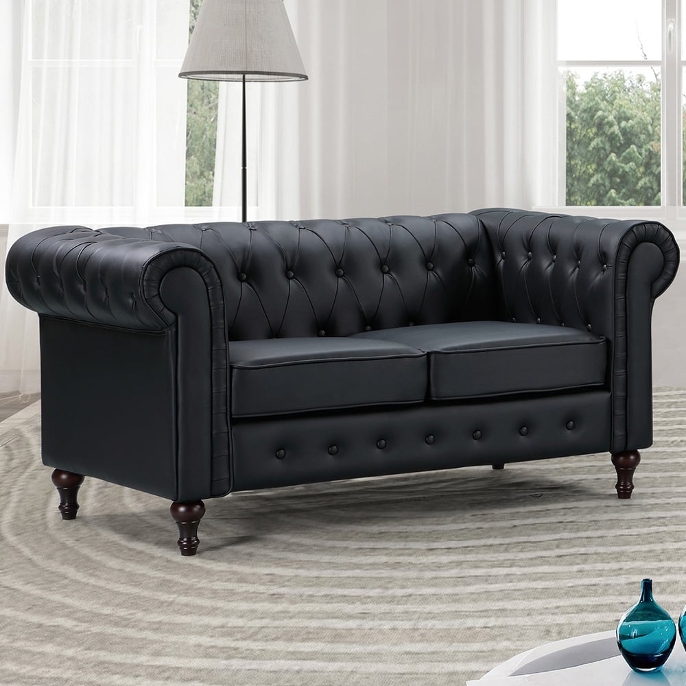 Richland 2 Seater Black Leather Sofa Image 1