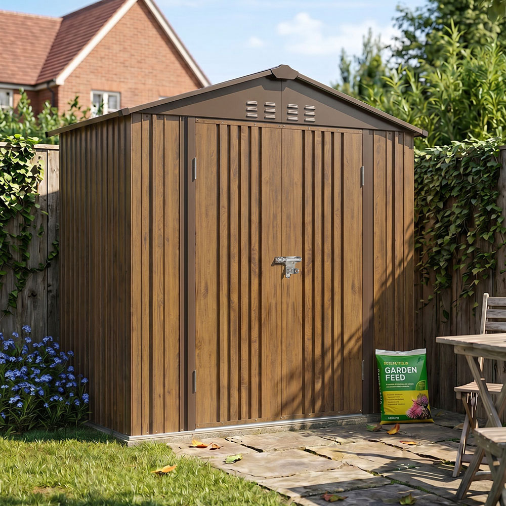 Living and Home 4 x 6ft Brown Metal Apex Garden Storage Shed Image 3