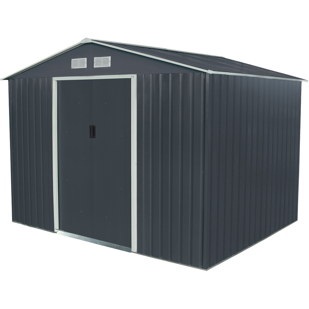 Charles Bentley 9 x 6ft Navy Grey Apex Metal Garden Shed Image 1