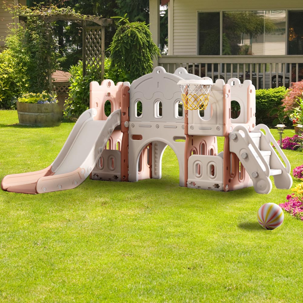 Living and Home Kids Pink and White Playset with Slide and Basket Hoop Image 6