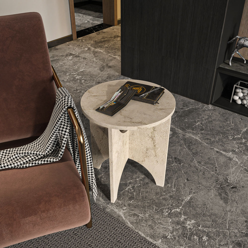 Decorotika Merit Travertine Round Side End Table Image 4