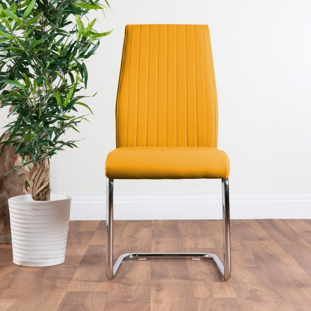 Furniturebox Arona Fortana 6 Seater Round Dining Set Mustard and Chrome Image 2