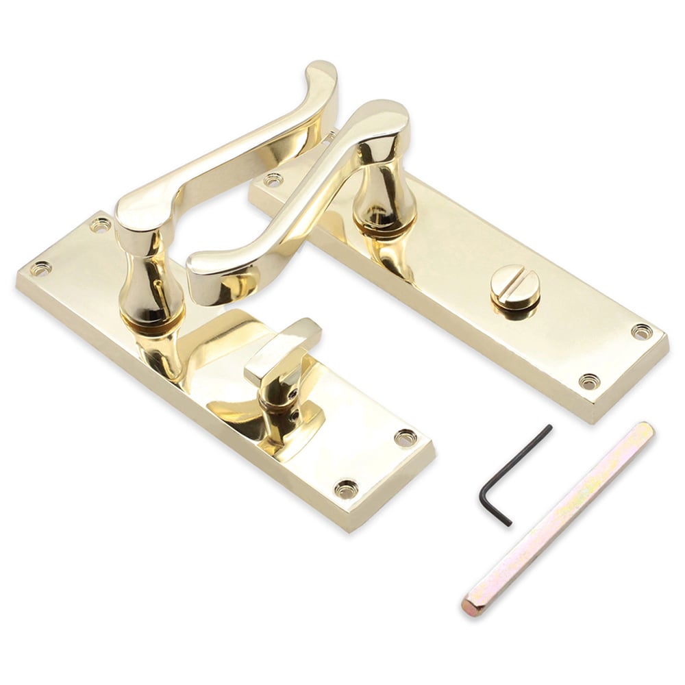 Spira Brass Victorian Polished Brass Scroll Bathroom Lever Door Handle 2 Pack Image 3