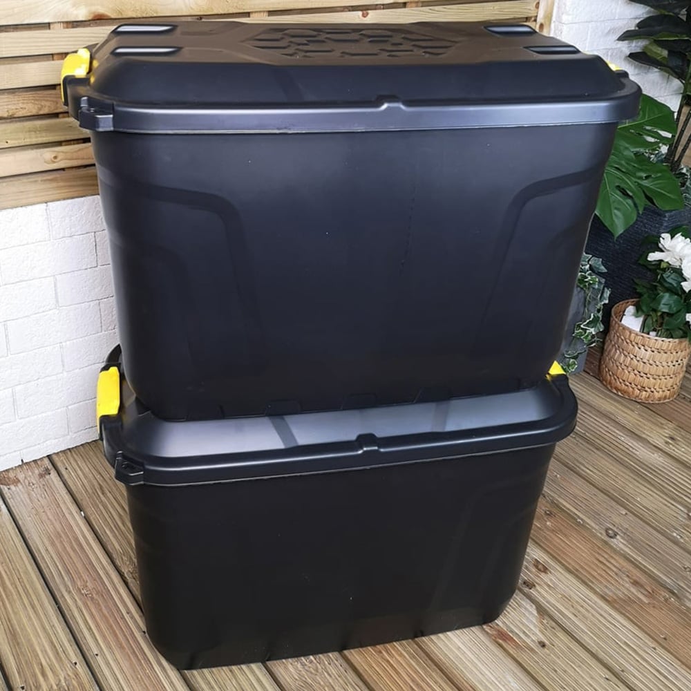 Samuel Alexander Black Trunk Storage Chest with Clips 110L 2 Pack Image 1