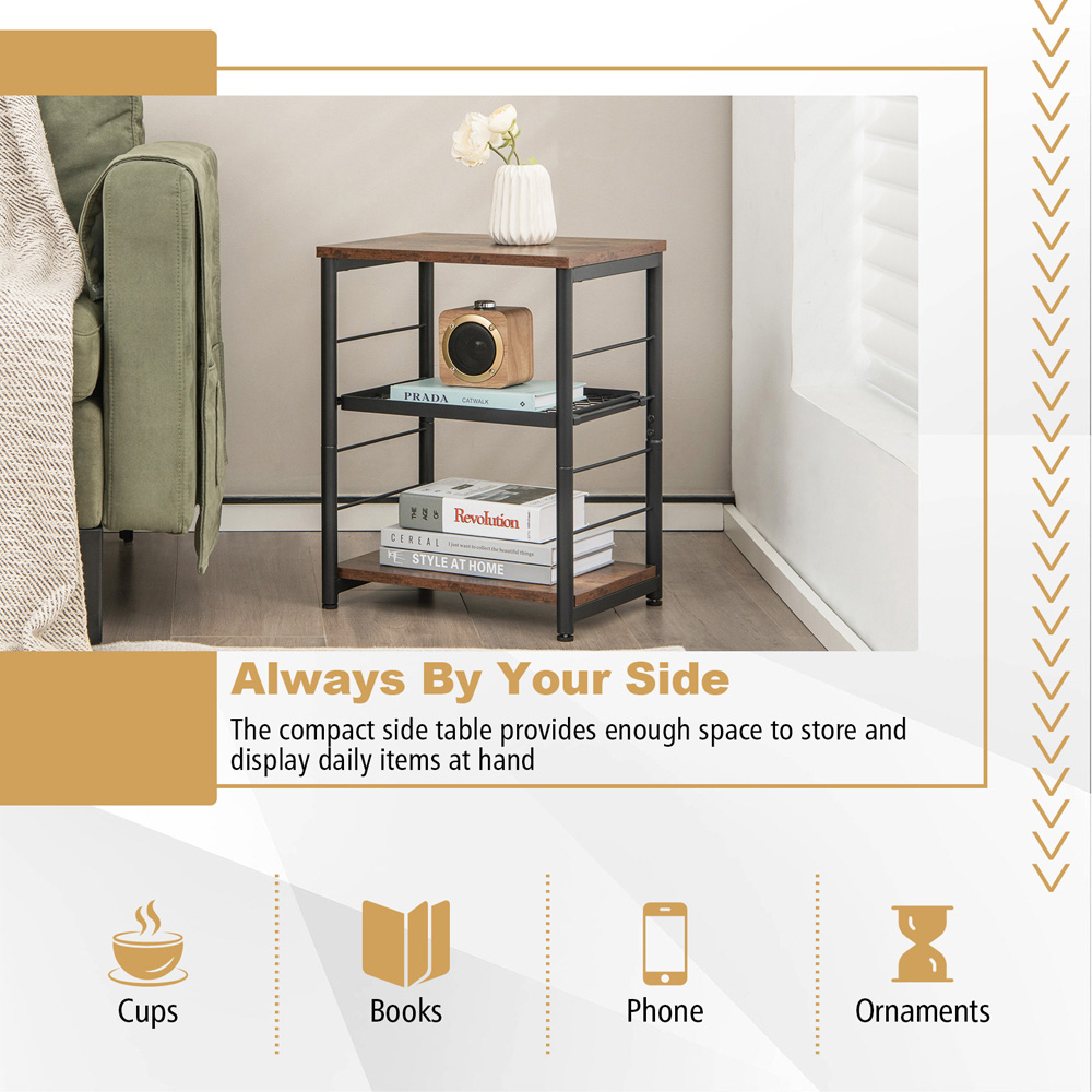 Costway 2 Shelf Rustic Brown Side Table Image 7