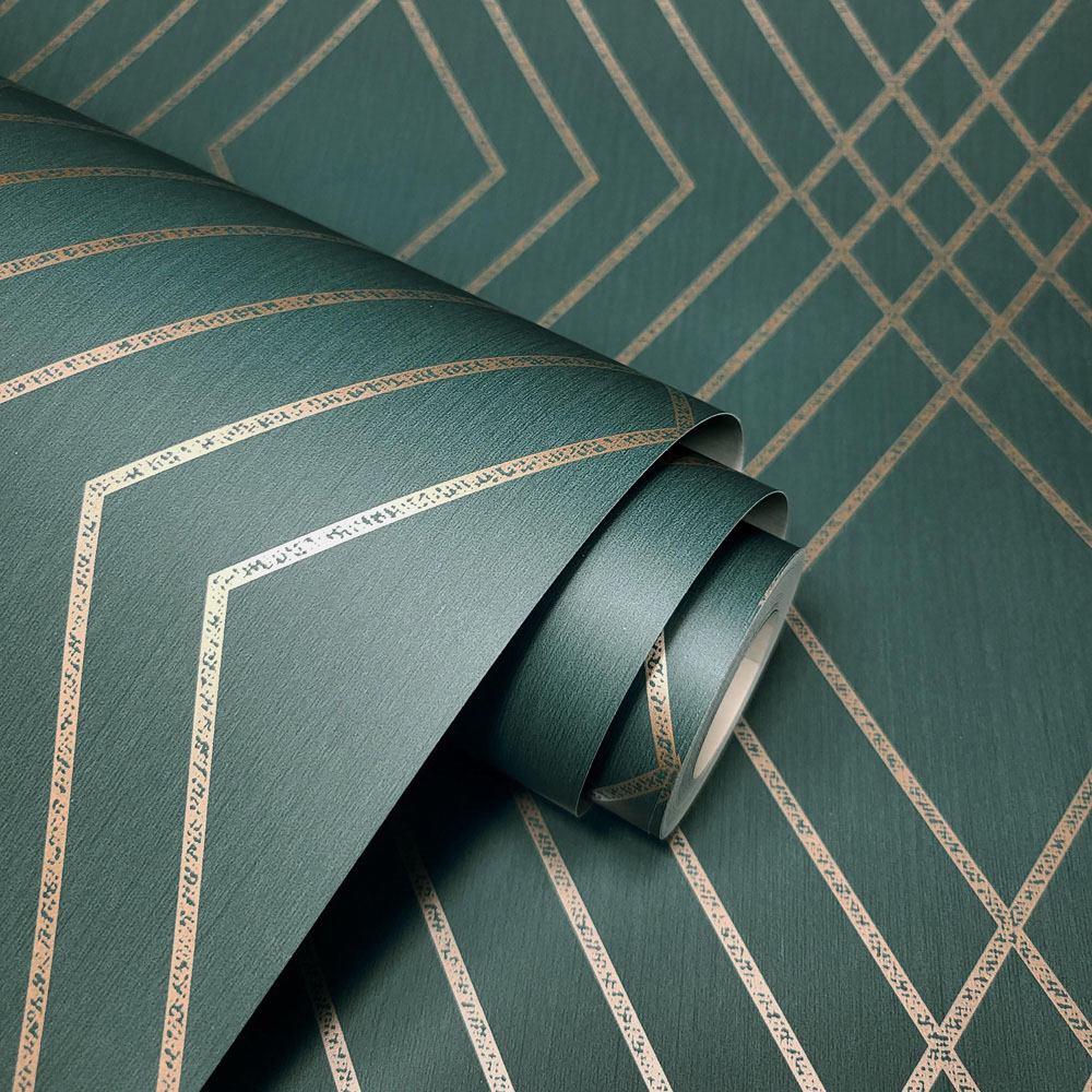Fine Decor Shard Trellis Emerald Wallpaper Image 3