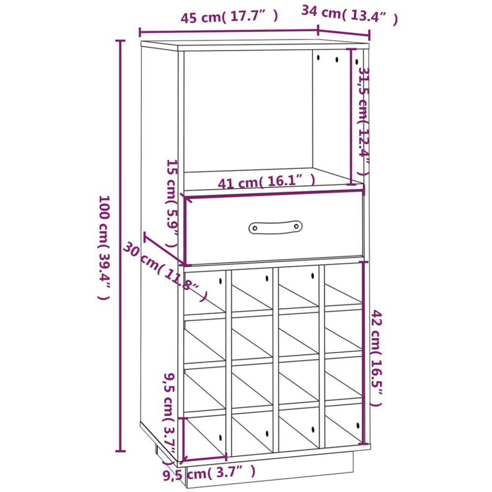 vidaXL Single Drawer Single Shelf 16 Bottle Freestanding Wine Cabinet Image 9