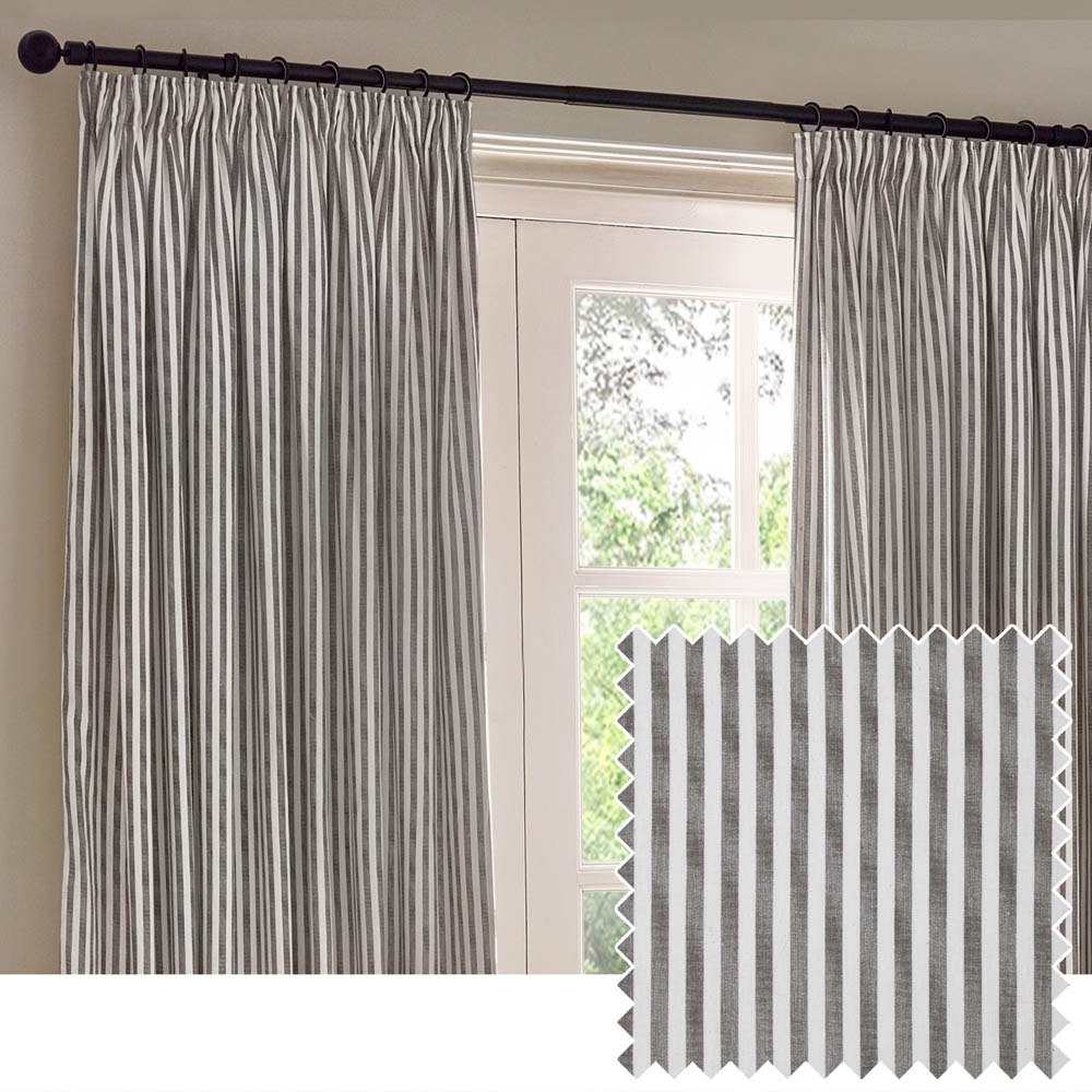 Yard Hebden Grey Striped Cotton Pencil Pleat Curtains 117 x 183cm Image 5