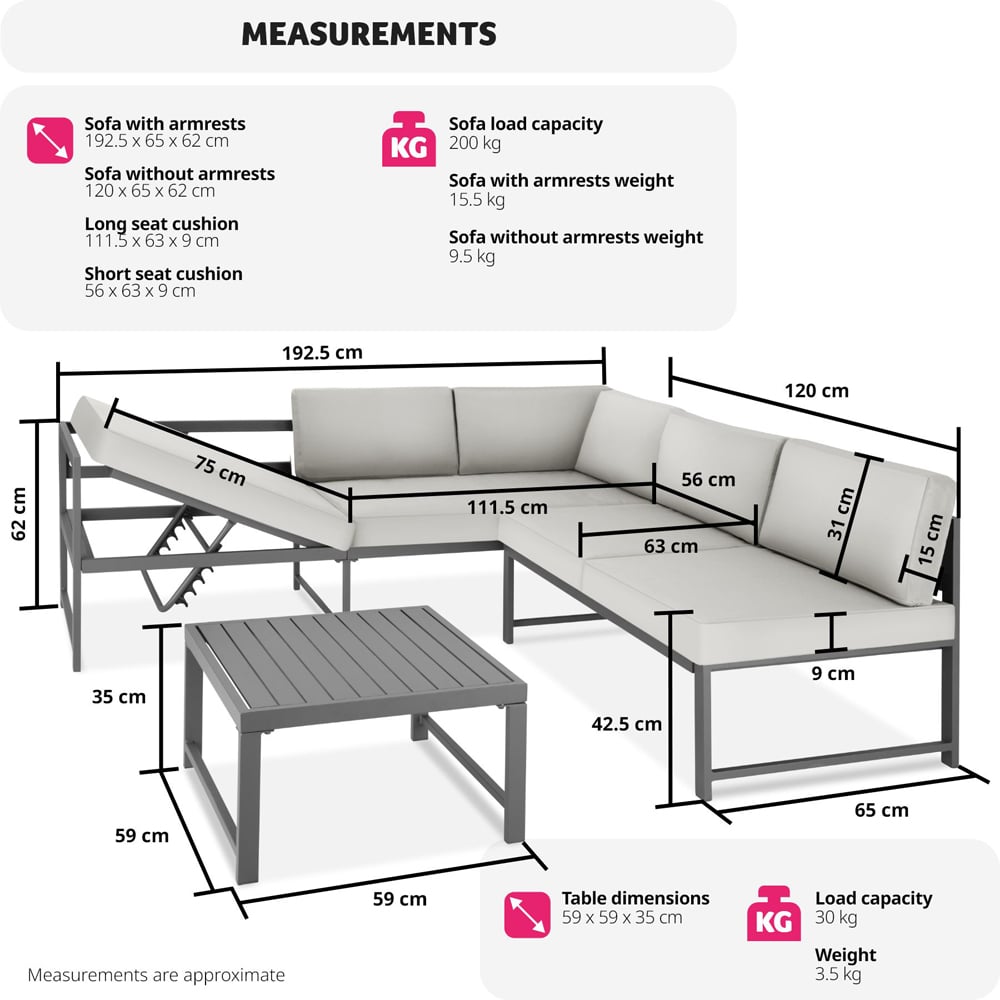 tectake Faro 5 Seater Grey Reclining Garden Sofa Set Image 9