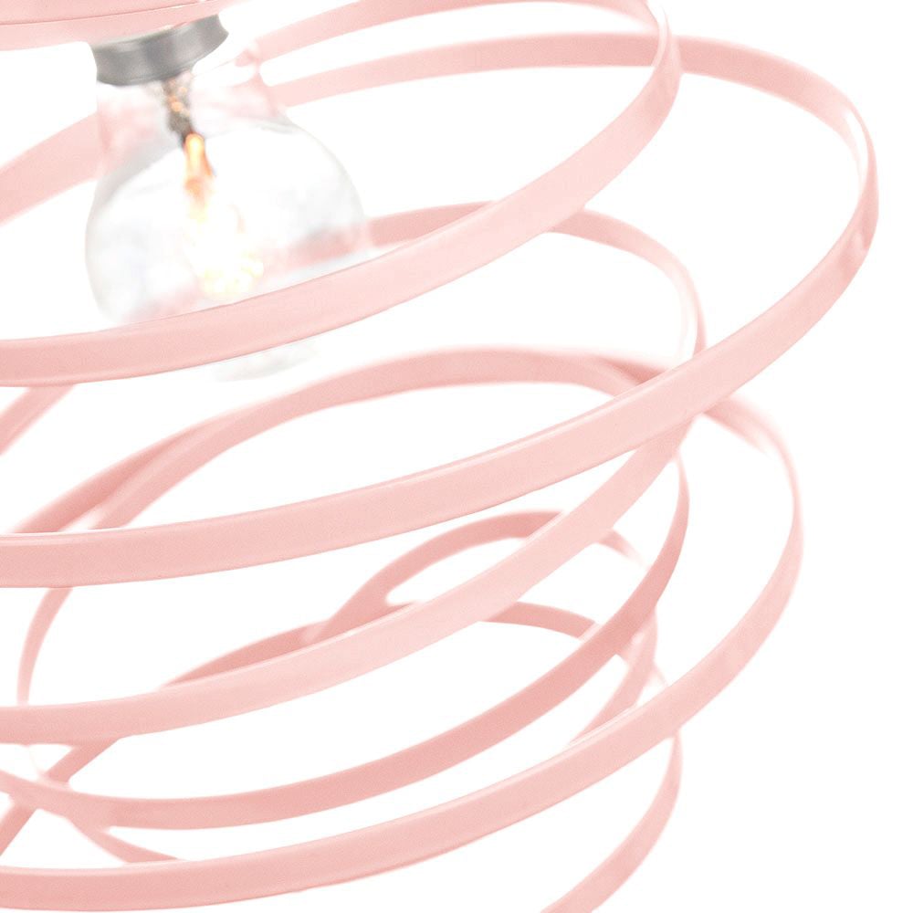 Happy Homewares Pink Gloss Metal Ribbon Swirl Ceiling Light Pendant Image 2