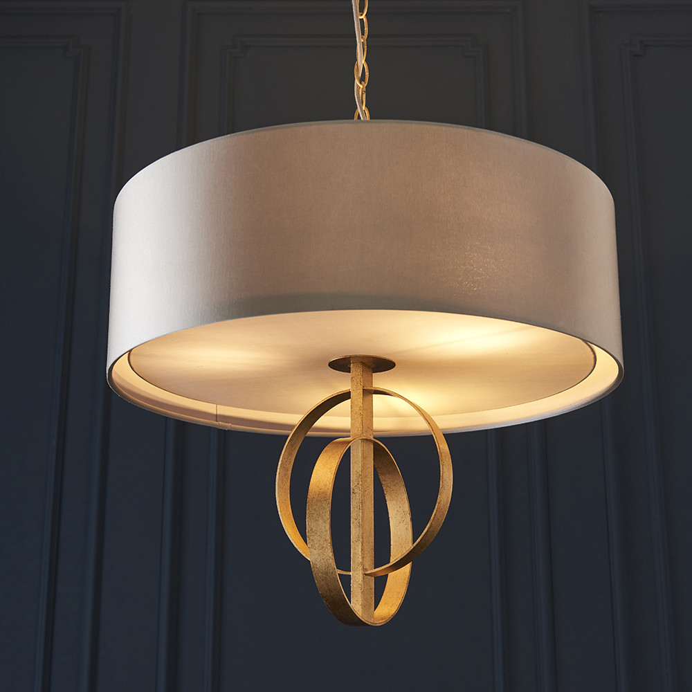 Merano Trento Antique Gold and Mink Satin Fabric 3 Light Pendant Ceiling Light Image 6