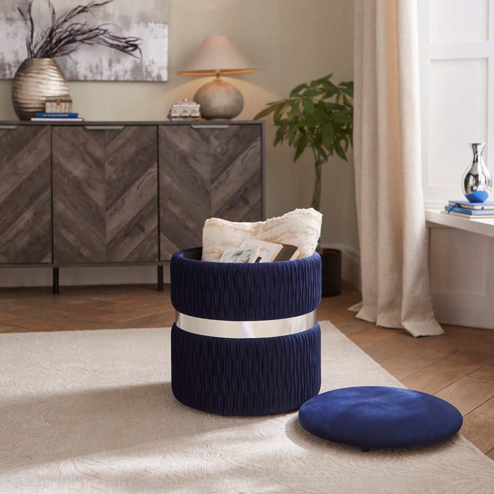 GFW Eden Midnight Blue Soft Velvet Storage Stool Image 6