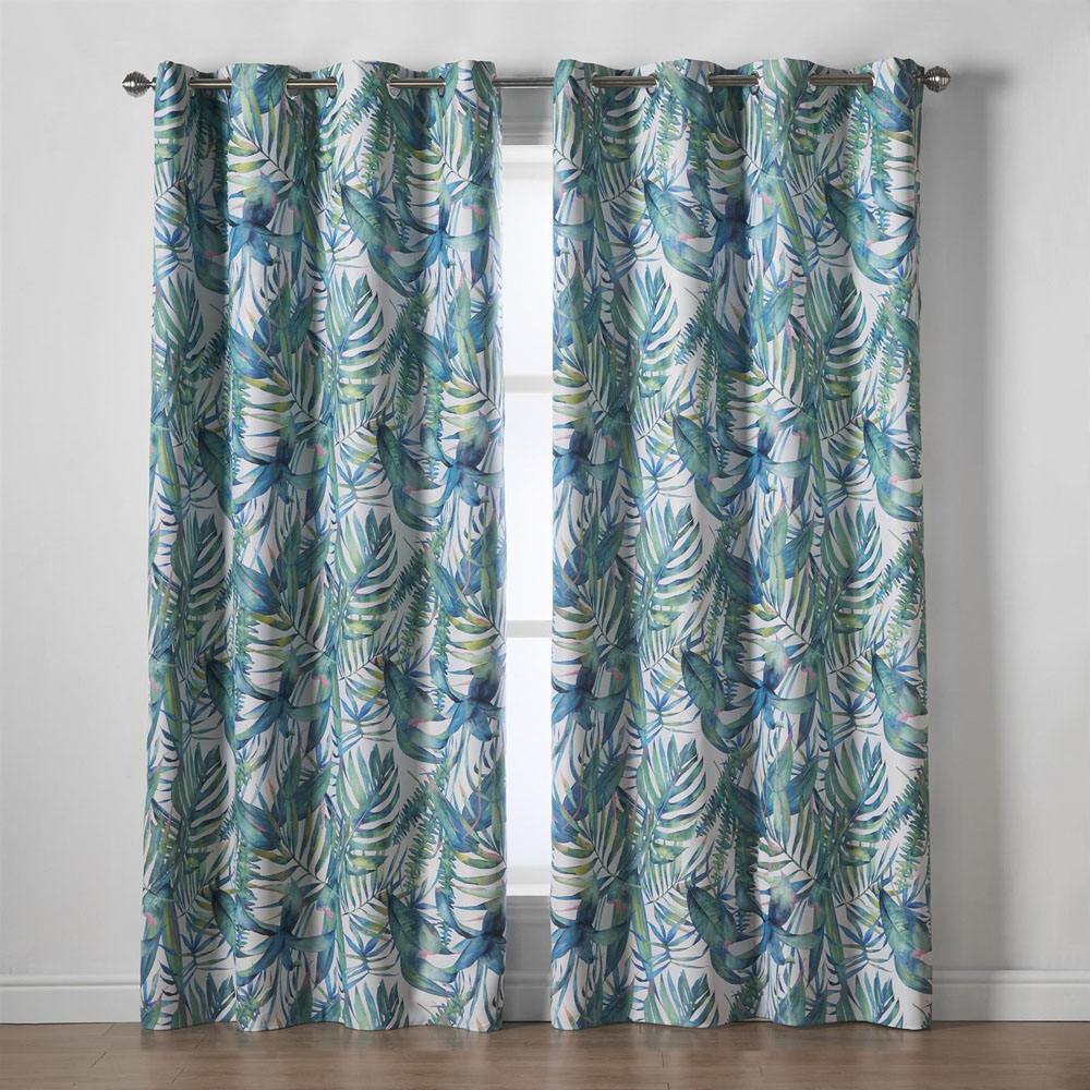 Alan Symonds Mal Green Satin Blackout Ring Top Eyelet Curtains 229 x 274cm Image 1