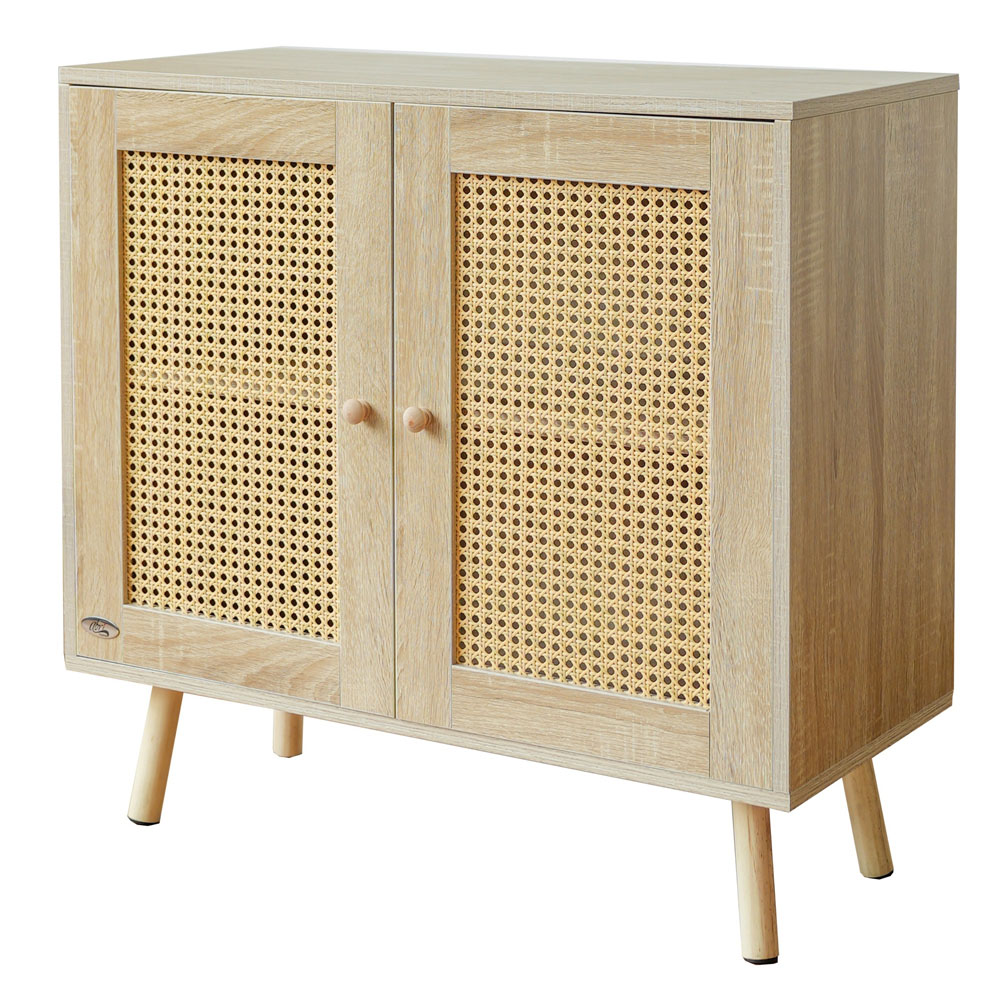 Abrihome 2 Door Natural Wooden Rattan Compact Sideboard Image 2