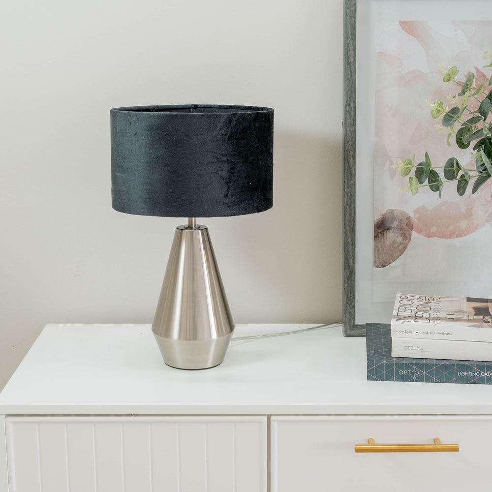 ValueLights Jax Black Velvet Shade Brushed Chrome Touch LED Table Lamp Image 5