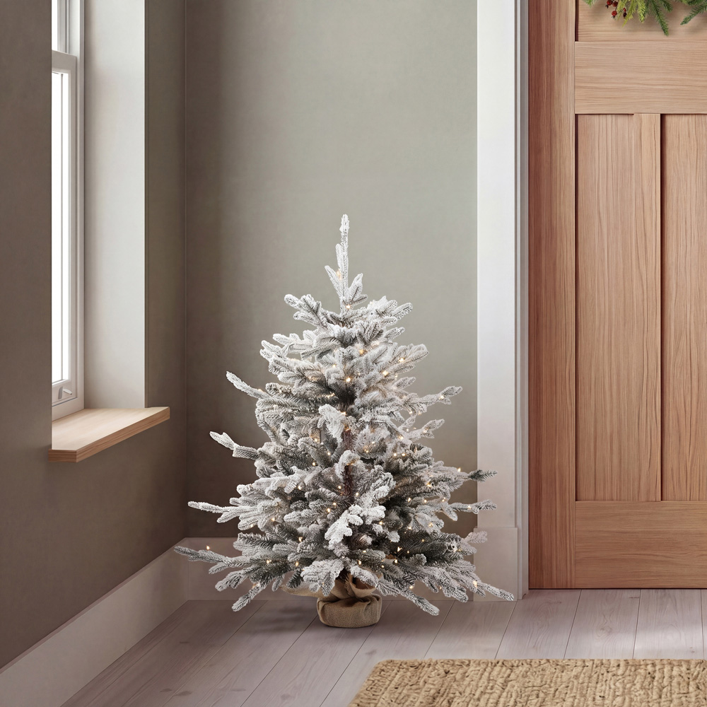 Charles Bentley 30 Warm White LED Pre-Lit Faux Snowy Christmas Tree with Hessian Base 2ft Image 2