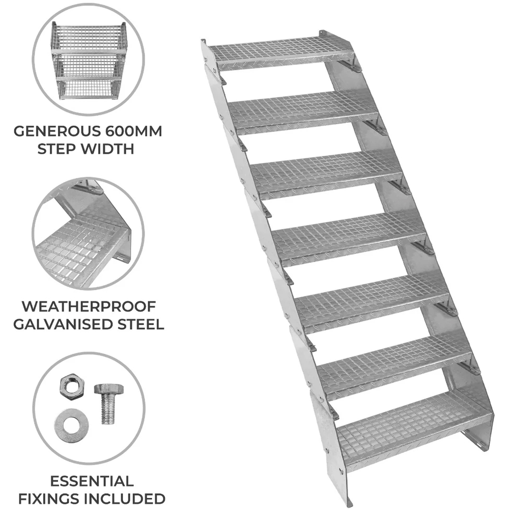 MonsterShop 7 Section Adjustable Galvanised Staircase 600mm Image 4