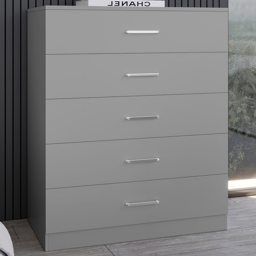 Seconique Dakota 5 Drawer Light Grey Storage Chest Image 1