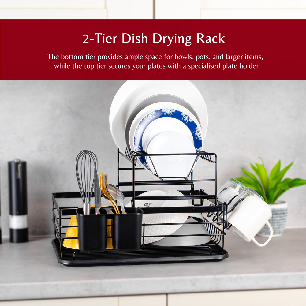 Innoteck Essentials 2 Tier Black Dish Drainer Image 2