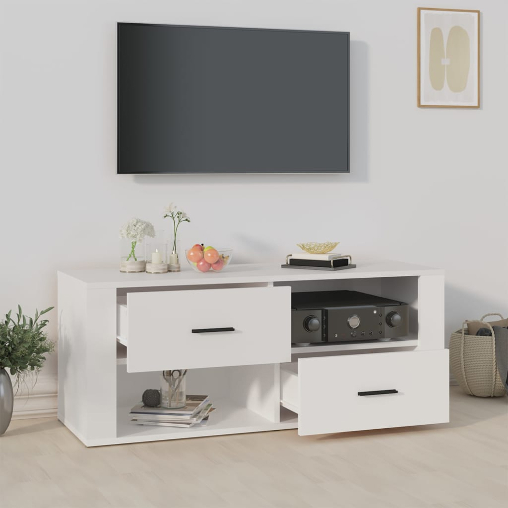 vidaXL 2 Drawer 2 Shelf White TV Cabinet Image 1