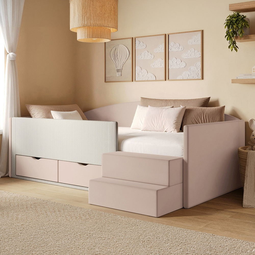 Flair Elisa Pink Velvet Storage Low Sleeper Bed with Beige Cord Image 1