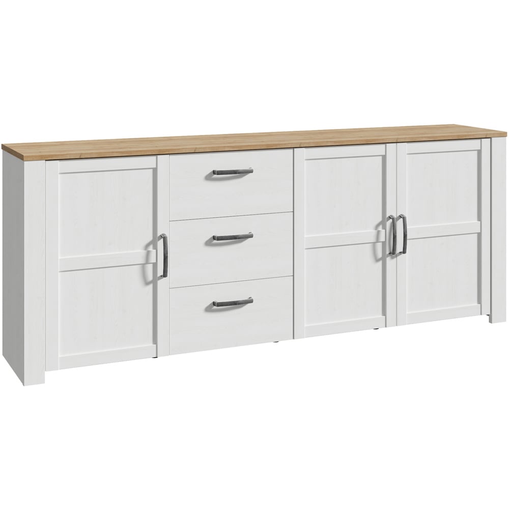 Florence Bohol 3 Door 3 Drawer White Riviera Oak Large Sideboard Image 2