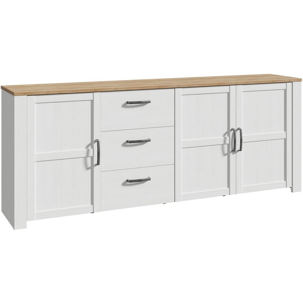 Florence Bohol 3 Door 3 Drawer White Riviera Oak Large Sideboard Image 2