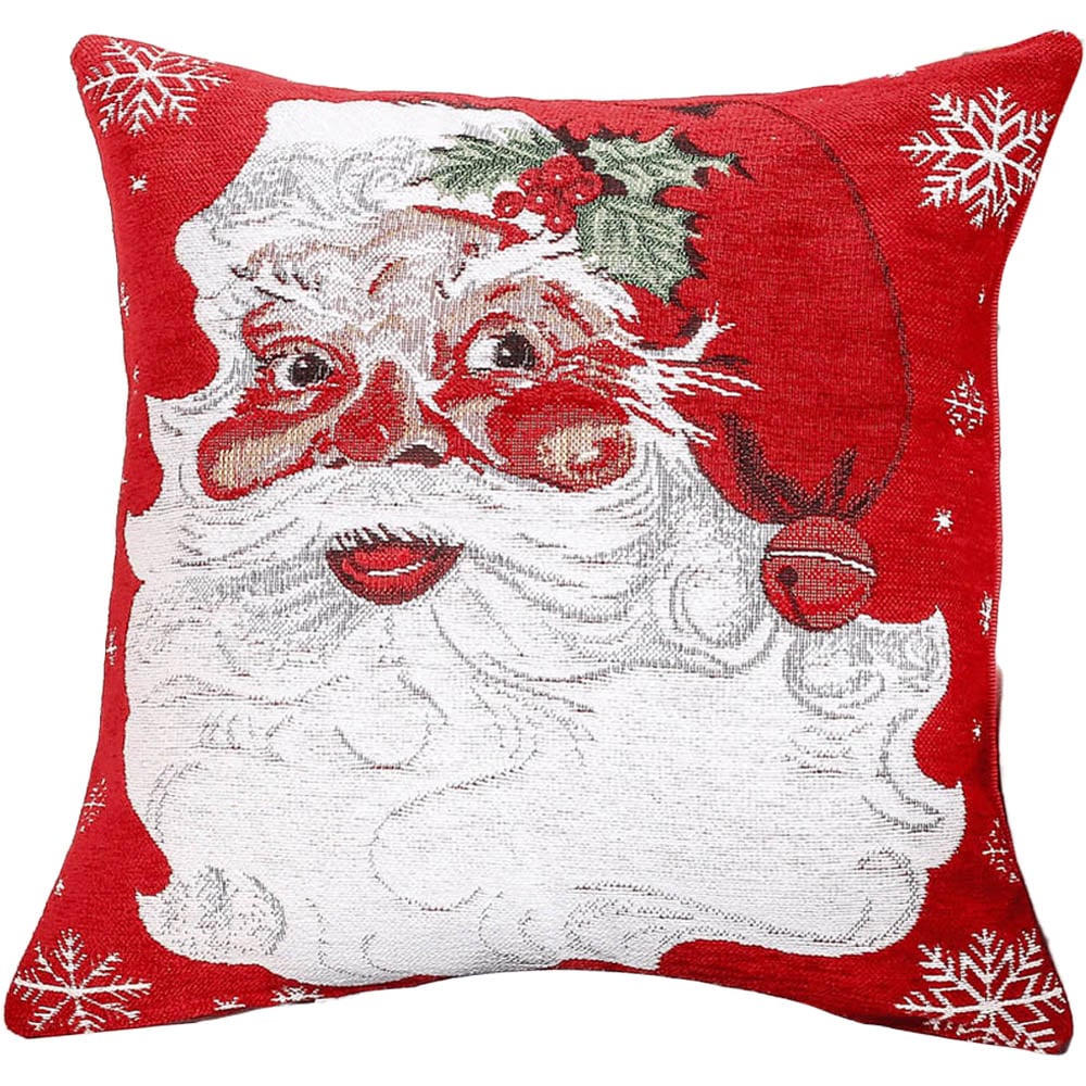Noel Square Xmas Tapestry Santa Cotton Chenille Cushion Image 1