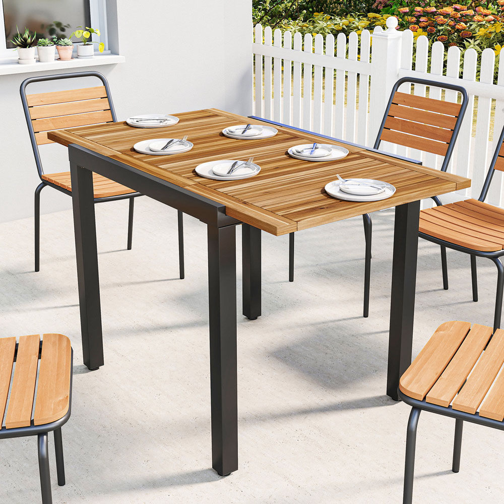 Outsunny 6 Seater 80-120cm Extendable Garden Dining Table Brown and Black Image 2