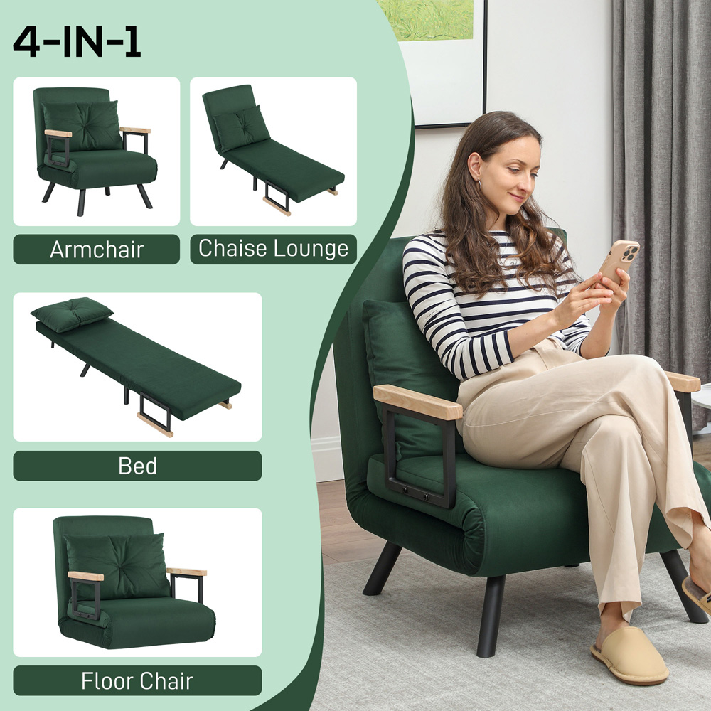 HOMCOM Click Clack Green Single Bed Chair Image 7