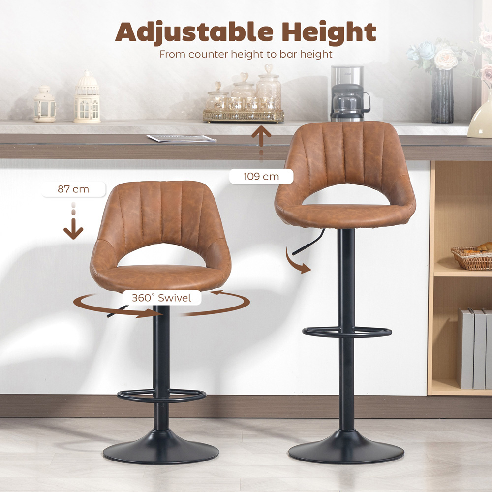 Portland Set of 2 Brown Swivel Bar Stool with Backrest and Footrest Image 6