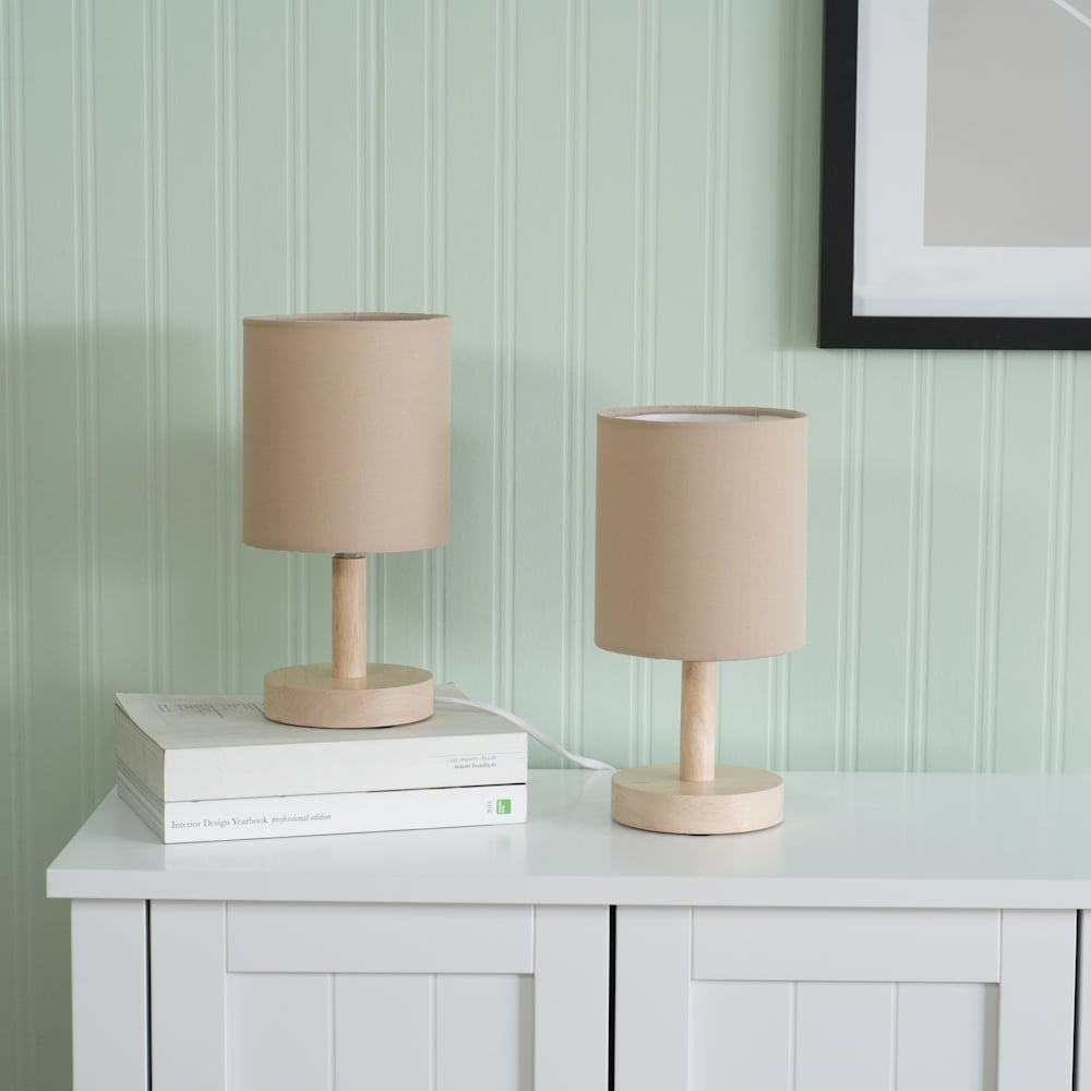 ValueLights Nelly 2 Pack Natural Shade Wooden Base LED Bedside Table Lamp Image 3