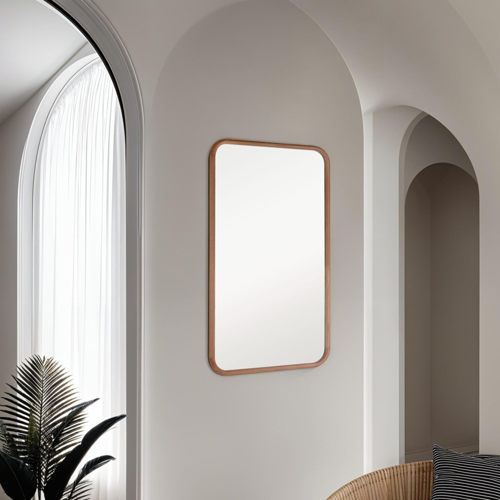 Yearn Curved Corner Solid Oak Framed Wall Mirror 90 x 60cm Image 4