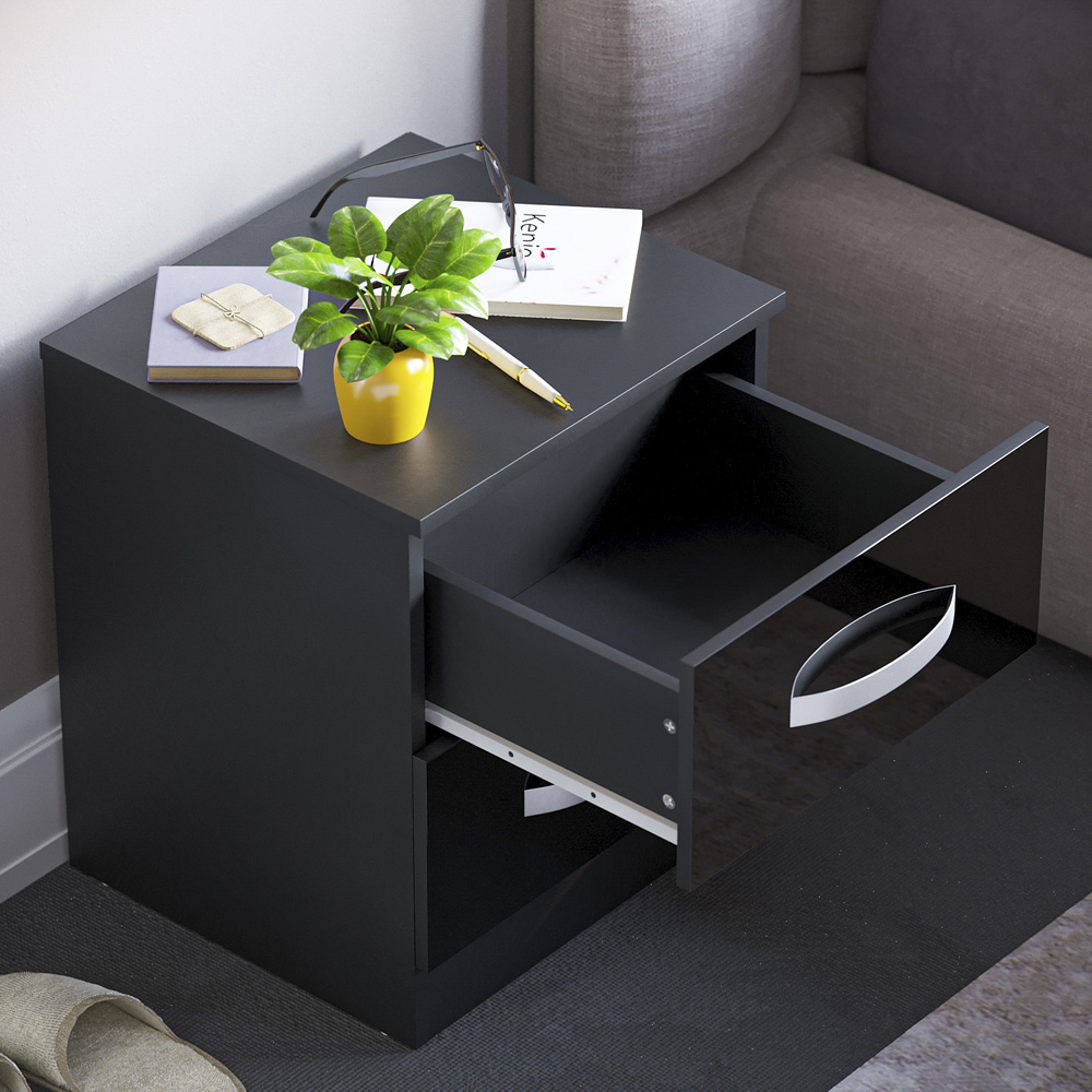 Vida Designs Hulio 2 Drawer Black Bedside Table Image 6