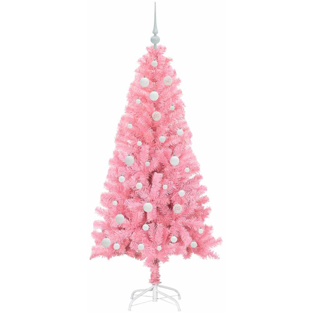 vidaXL Pre-Lit White Baubles Pink Artificial Christmas Tree 5ft Image 4