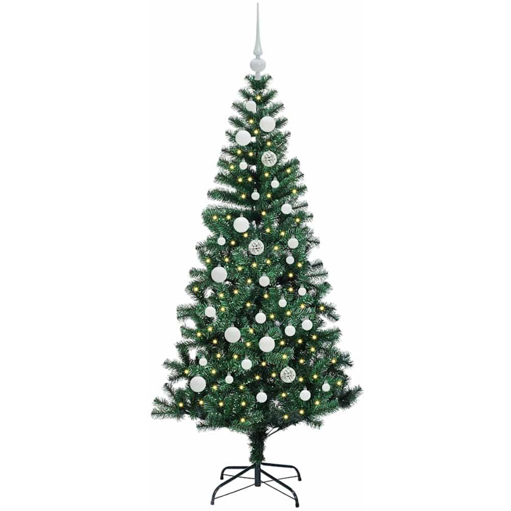 vidaXL Pre-Lit White Baubles Green Artificial Christmas Tree 5ft Image 1