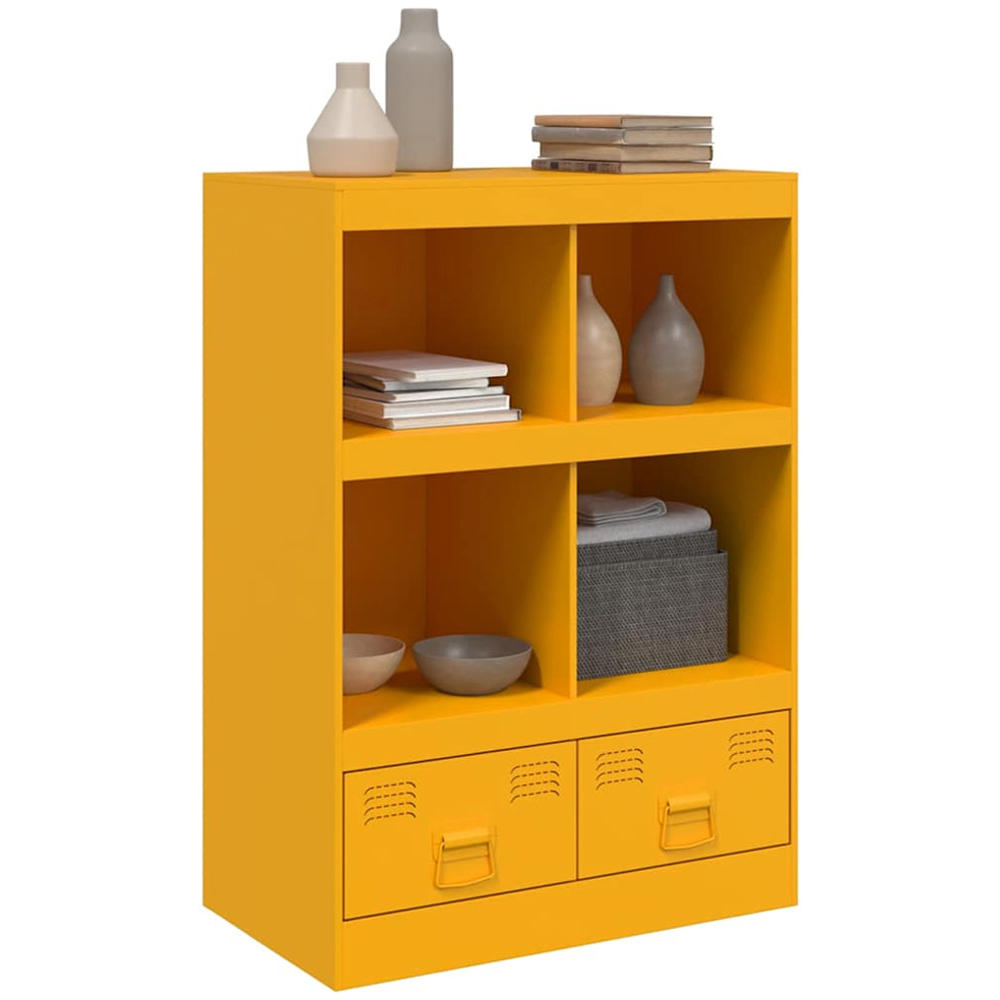 vidaXL 2 Drawer 4 Open Shelf Mustard Yellow Steel Highboard with Metal Handles Image 4