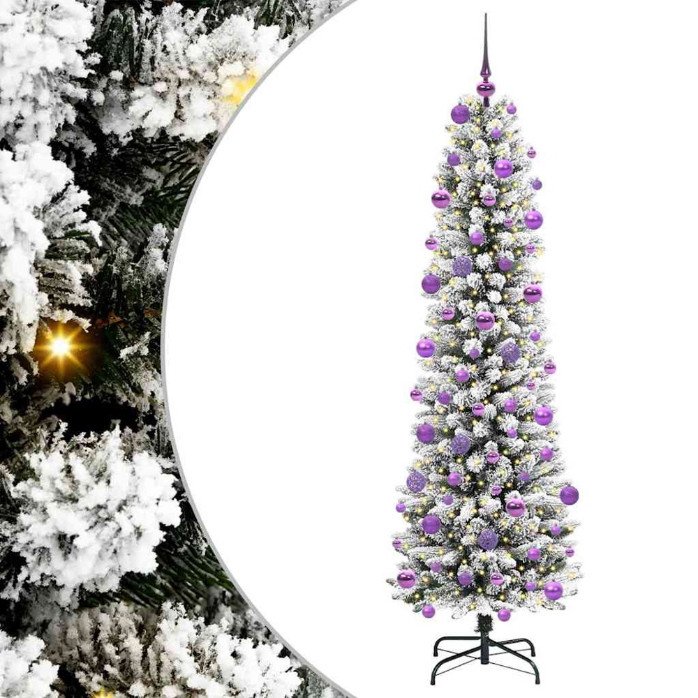 vidaXL Pre-Lit Warm White LED and Lilac Baubles White Artificial Christmas Tree with Stand 7ft Image 2