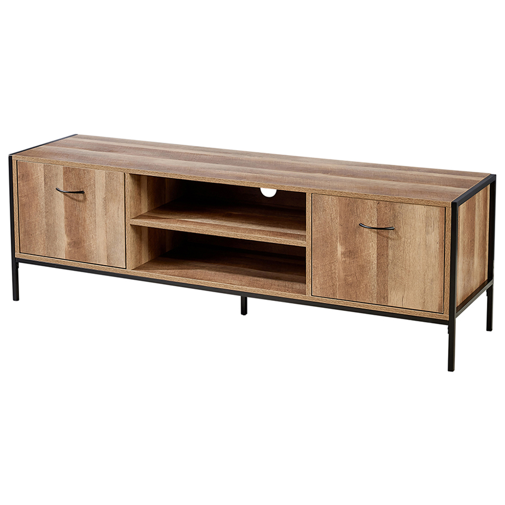 Home Source Oakmere 2 Door 2 Shelf Black and Oak Effect TV Unit Image 2