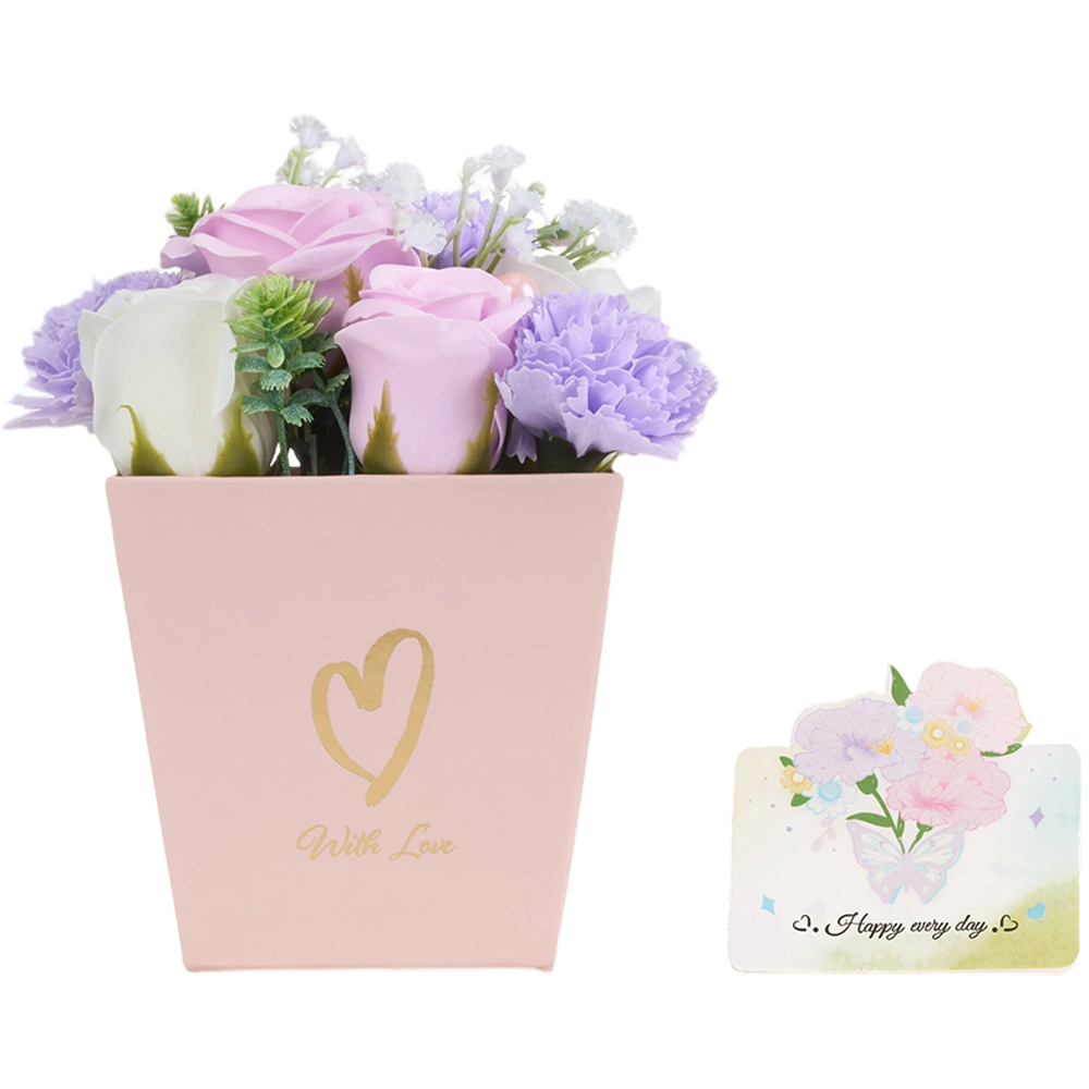 Living and Home Purple Rose and Carnation Soap Flower Bouquet Gift Box Image 1