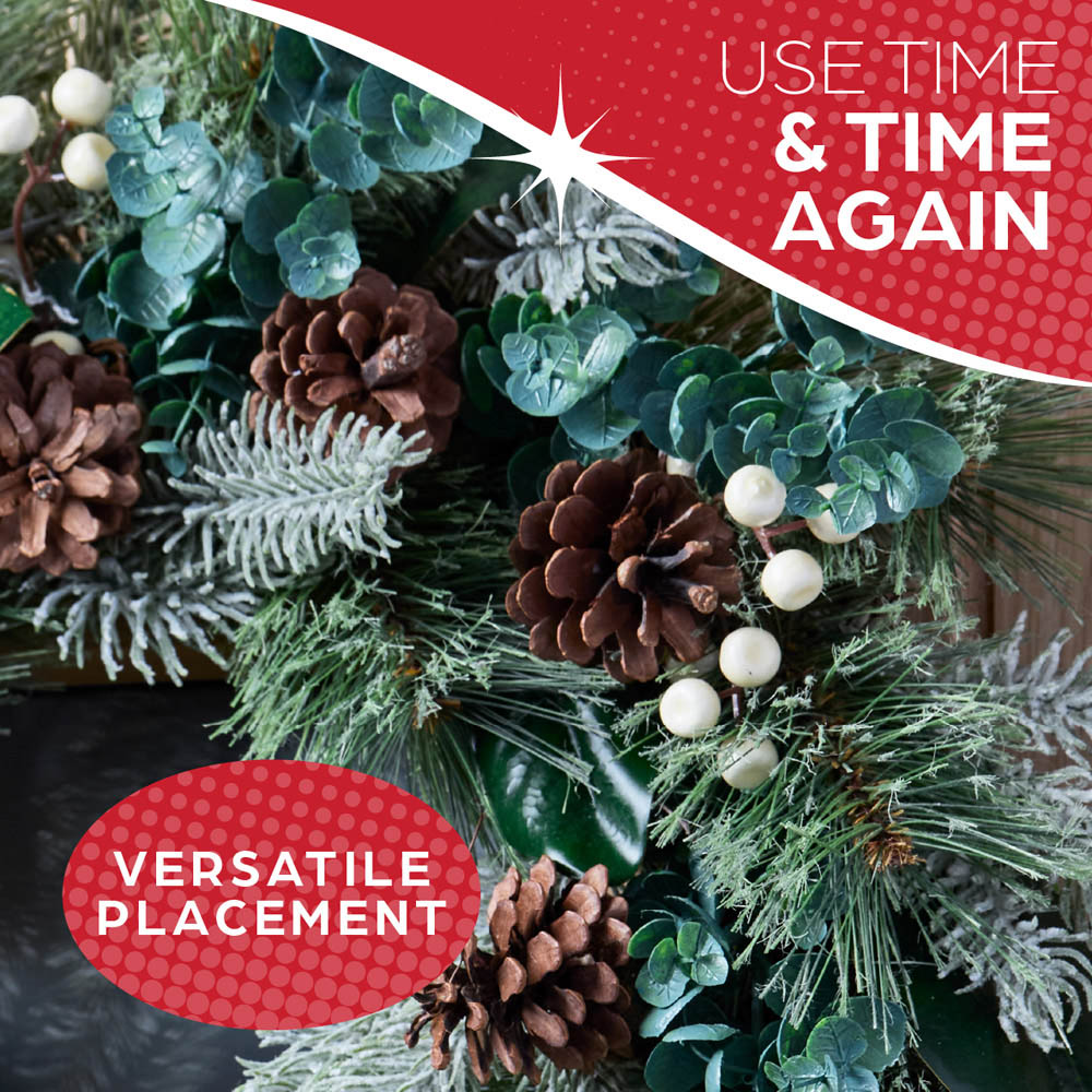 The Christmas Workshop Realistic Artificial Wreath with Snowberries and Pinecones 45cm Image 6