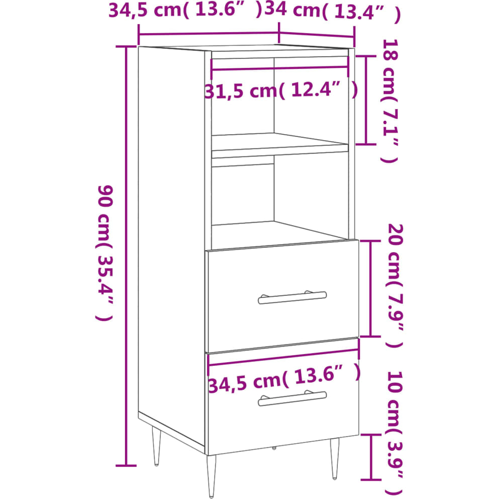 vidaXL 2 Drawer 2 Shelf High Gloss White Sideboard Image 6