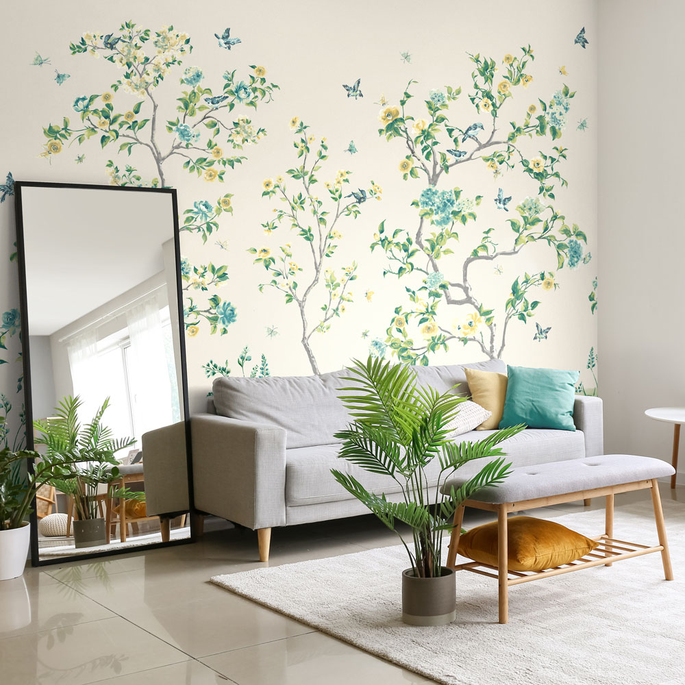 Origin Murals Oriental Flower Tree Cream Wall Mural Image 1