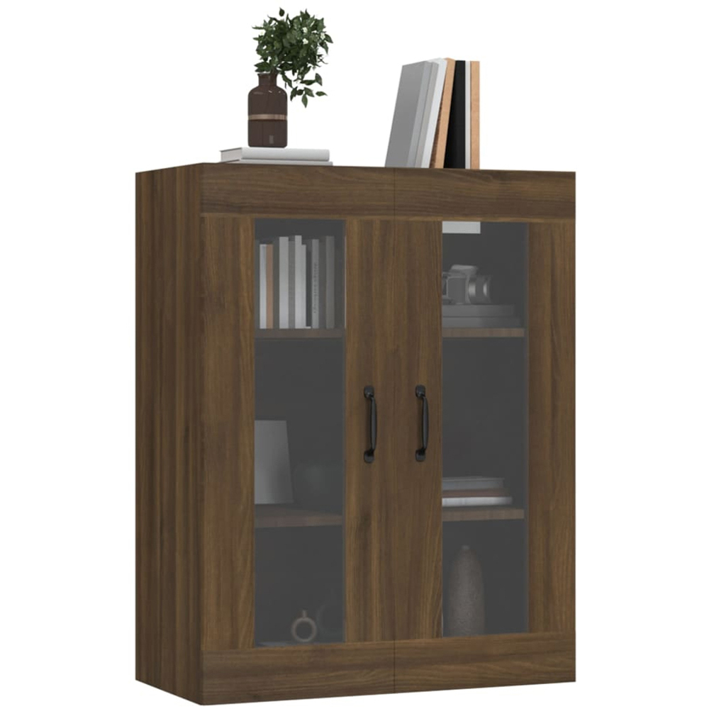 vidaXL 2 Glass Door 3 Shelf Brown Oak Hanging Wall Cabinet Image 6