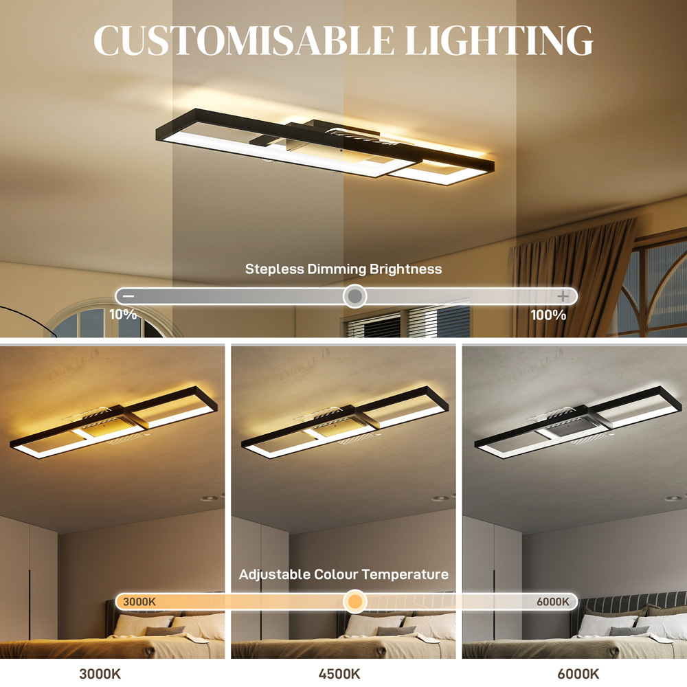Portland Black Geometric Dimmable LED Ceiling Light with Remote Control Image 2