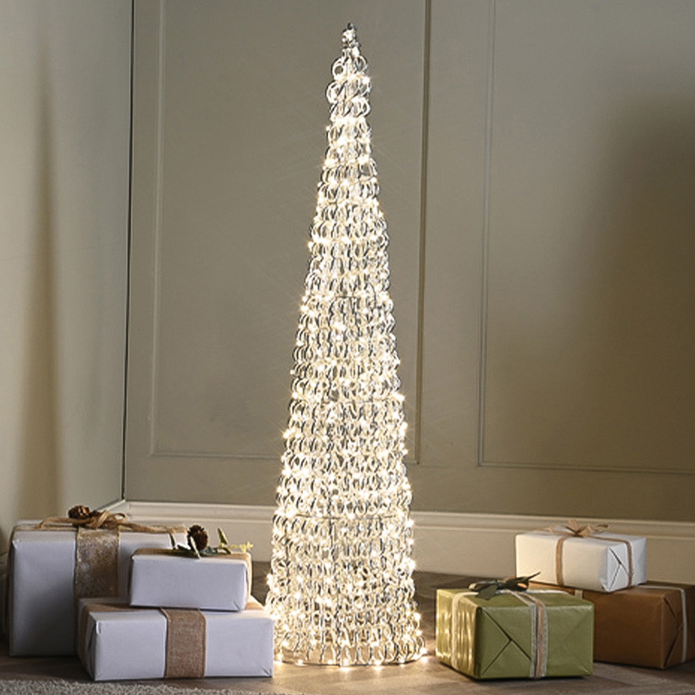 Festive 600 Warm White LED Silver Spiral Twirl Cone Tree Christmas Decoration 100cm Image 1