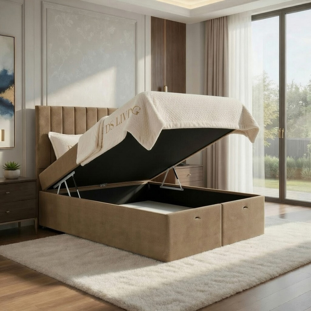DS Living Aria Super King Size Beige Plush Ottoman Bed Image 2