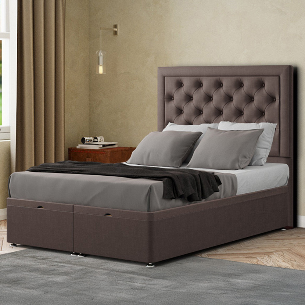 Eleganza Castle Small Double Slate Malham Weave Ottoman Bed with Floor Standing Headboard Image 1