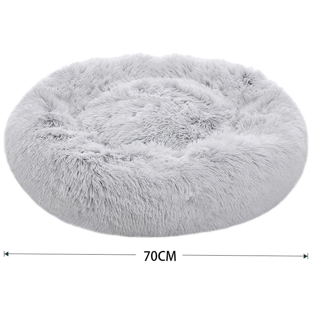 H&O Direct Grey and White Plush Donut Shaped Pet Bed Image 4